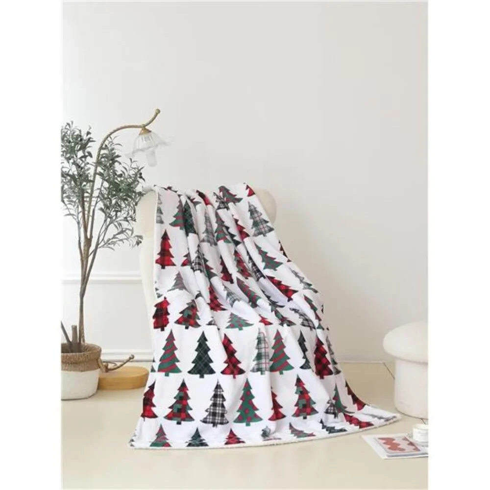 Elegant Comfort Reversible Sherpa Throw, Plush Flannel, 50x60, Plaid Christmas T